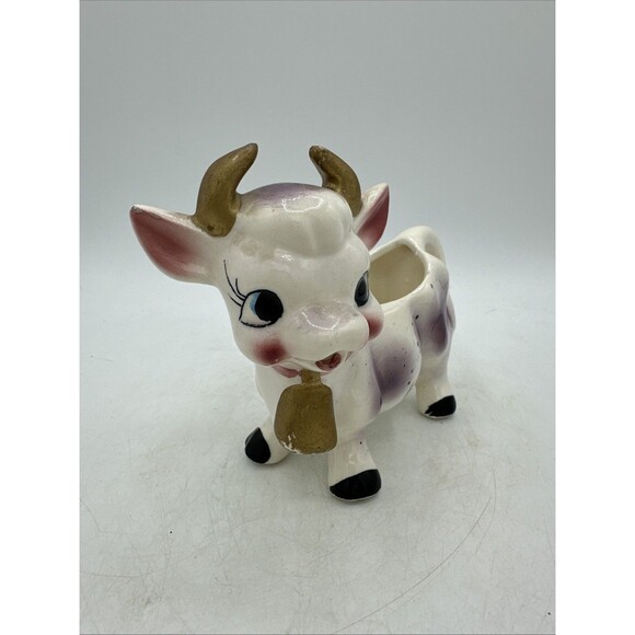 Vintage Milk Creamer Cow Pitcher Purple Pink Ceramic 1950s - Picture 3 of 16